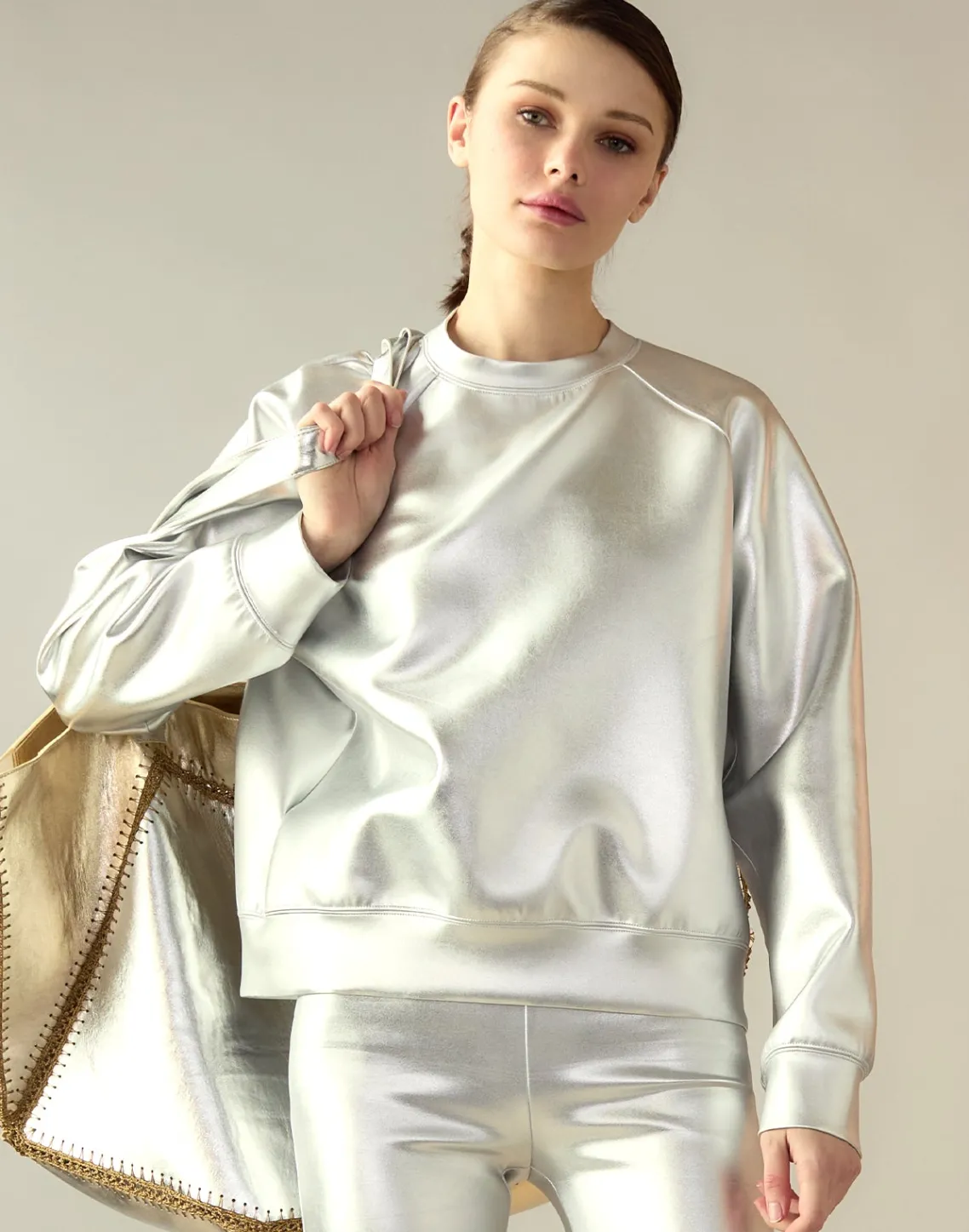 Cynthia Rowley Bonded Pullover Sweatshirt Silver Hot