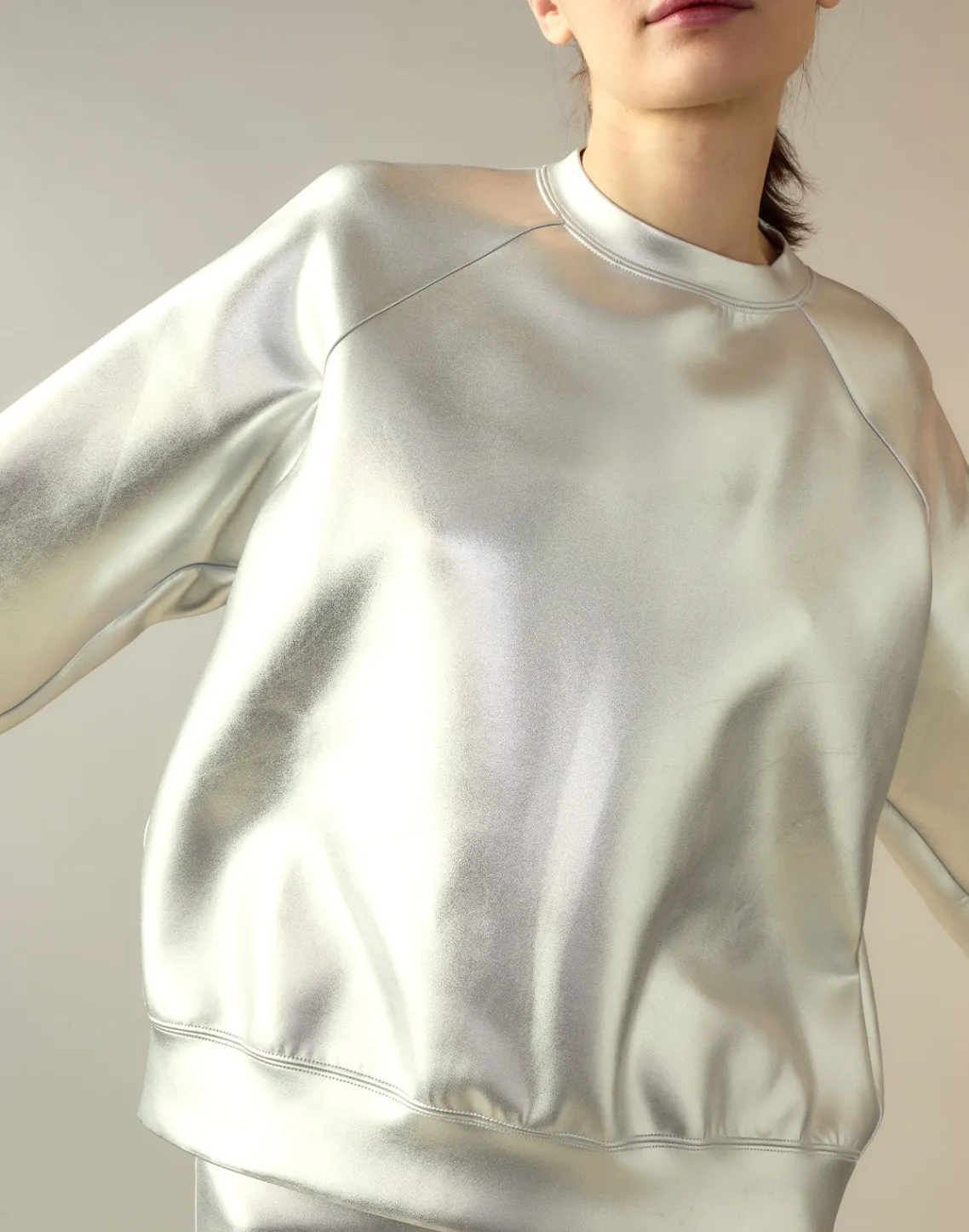 Cynthia Rowley Bonded Pullover Sweatshirt Silver Hot