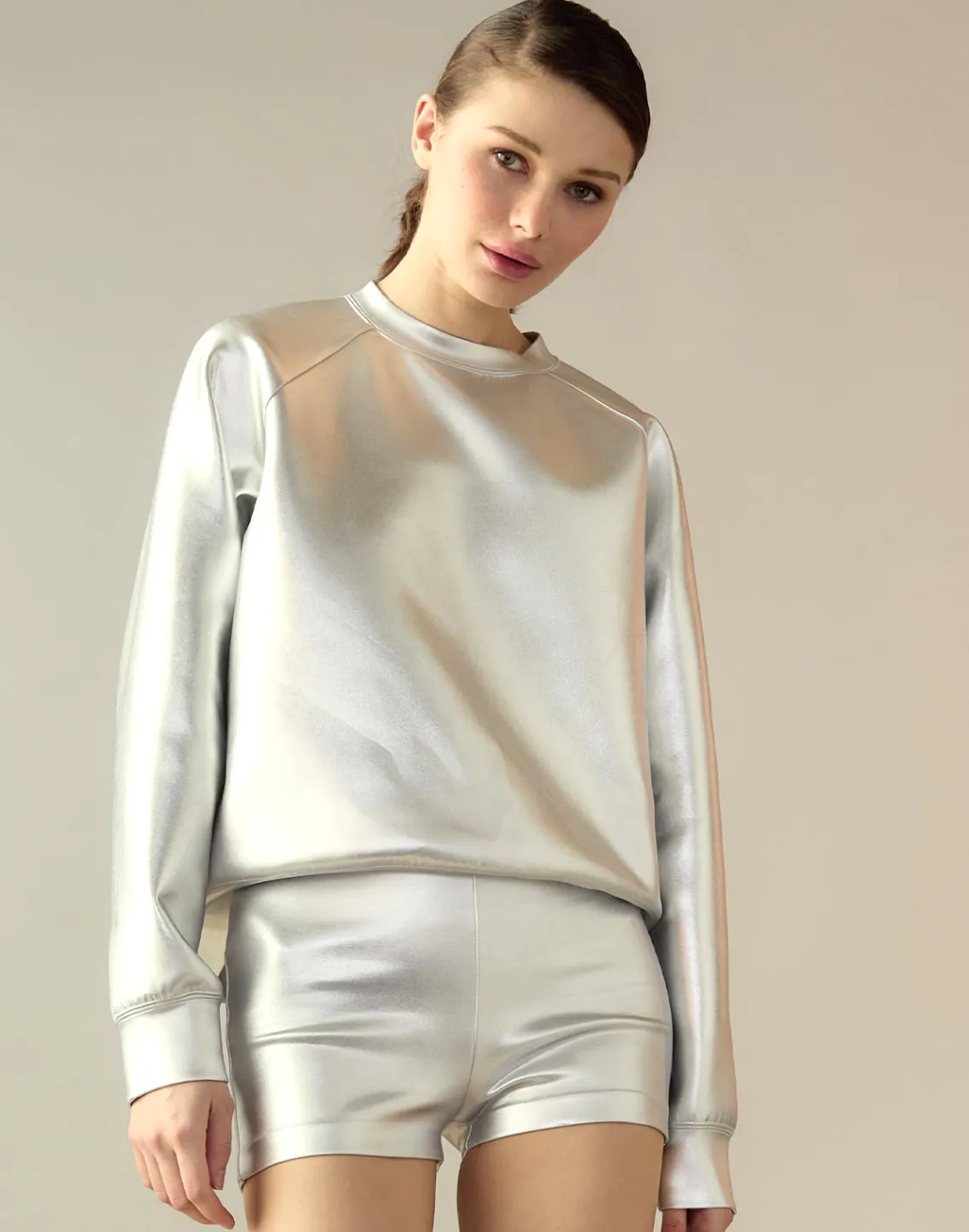 Cynthia Rowley Bonded Pullover Sweatshirt Silver Hot