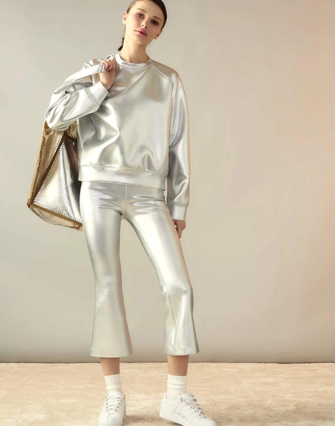 Cynthia Rowley Bonded Pullover Sweatshirt Silver Hot