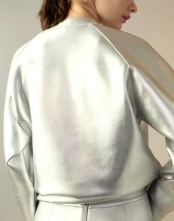 Cynthia Rowley Bonded Pullover Sweatshirt Silver Hot