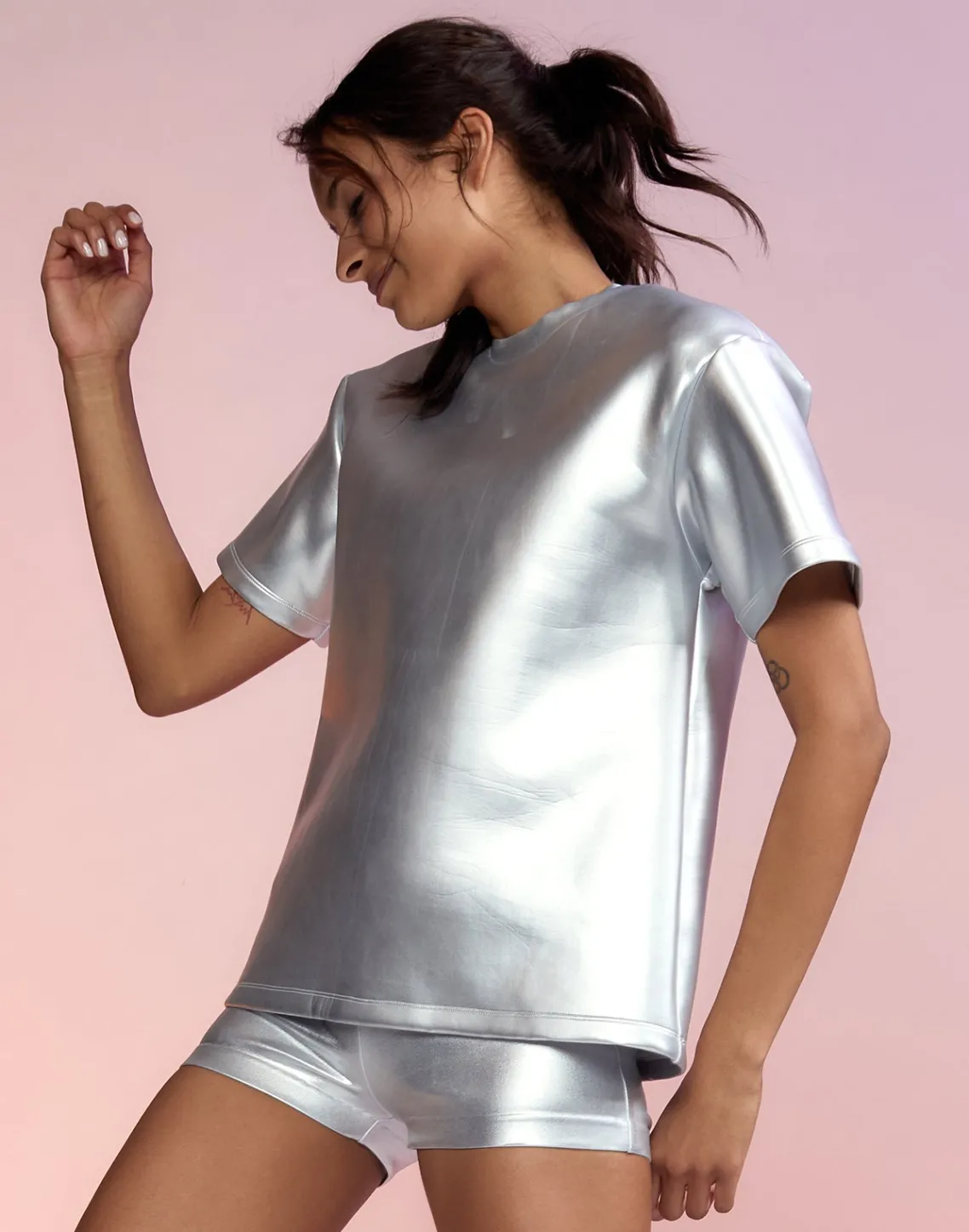 Cynthia Rowley Bonded Tee Silver Hot