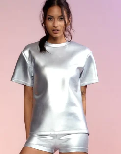 Cynthia Rowley Bonded Tee Silver Hot