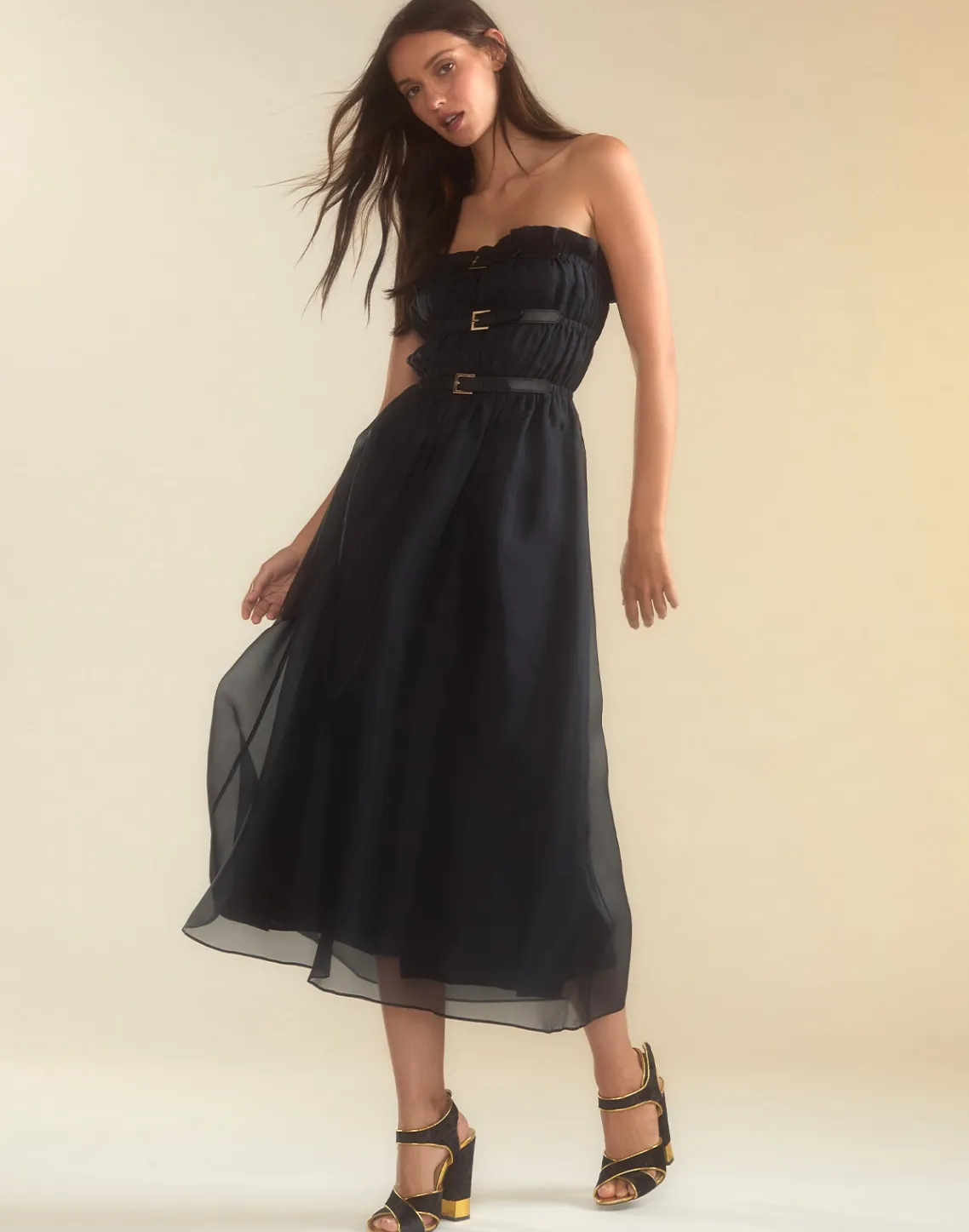 Cynthia Rowley Buckle Up Silk Organza Dress BLACK Discount