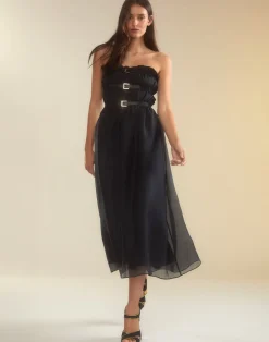 Cynthia Rowley Buckle Up Silk Organza Dress BLACK Discount