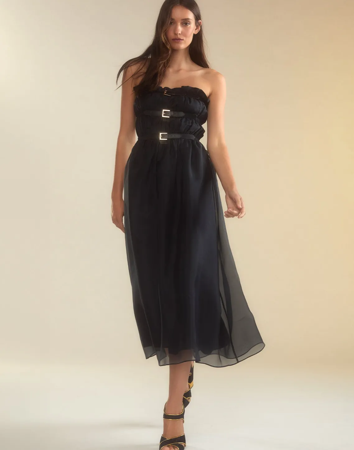 Cynthia Rowley Buckle Up Silk Organza Dress BLACK Discount