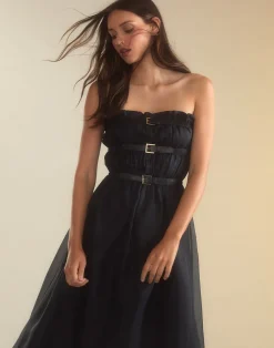 Cynthia Rowley Buckle Up Silk Organza Dress BLACK Discount