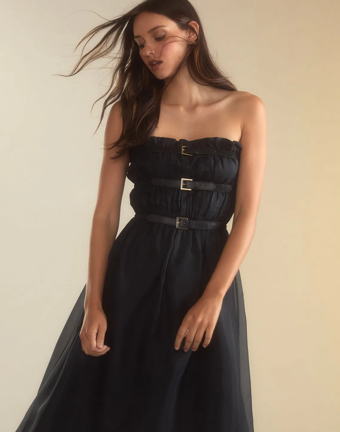 Cynthia Rowley Buckle Up Silk Organza Dress BLACK Discount