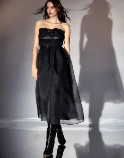 Cynthia Rowley Buckle Up Silk Organza Dress BLACK Discount