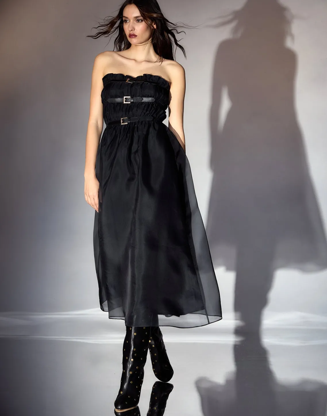 Cynthia Rowley Buckle Up Silk Organza Dress BLACK Discount