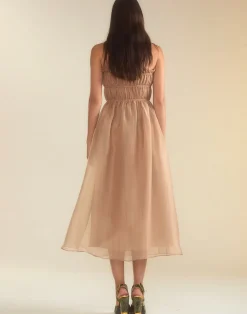 Cynthia Rowley Buckle Up Silk Organza Dress CAMEL Outlet