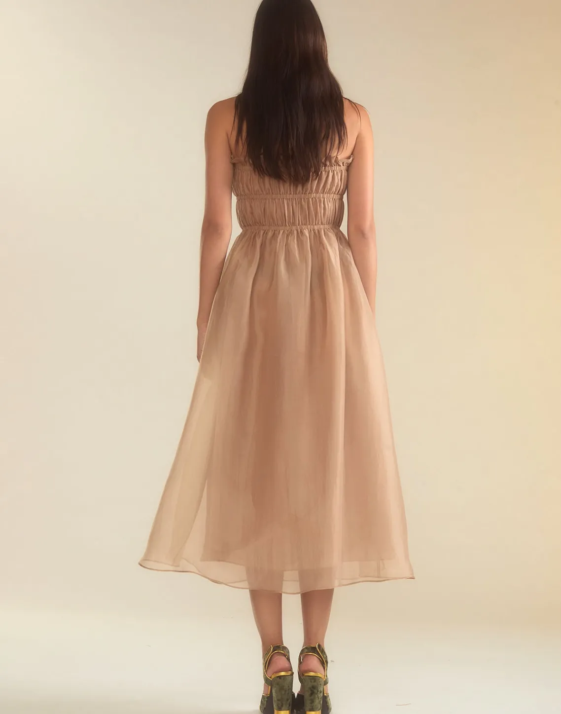 Cynthia Rowley Buckle Up Silk Organza Dress CAMEL Outlet