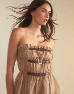 Cynthia Rowley Buckle Up Silk Organza Dress CAMEL Outlet