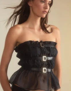 Cynthia Rowley Buckle Up Silk Organza Top BLACK Best