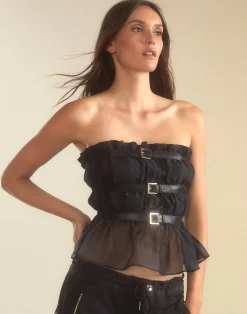 Cynthia Rowley Buckle Up Silk Organza Top BLACK Best