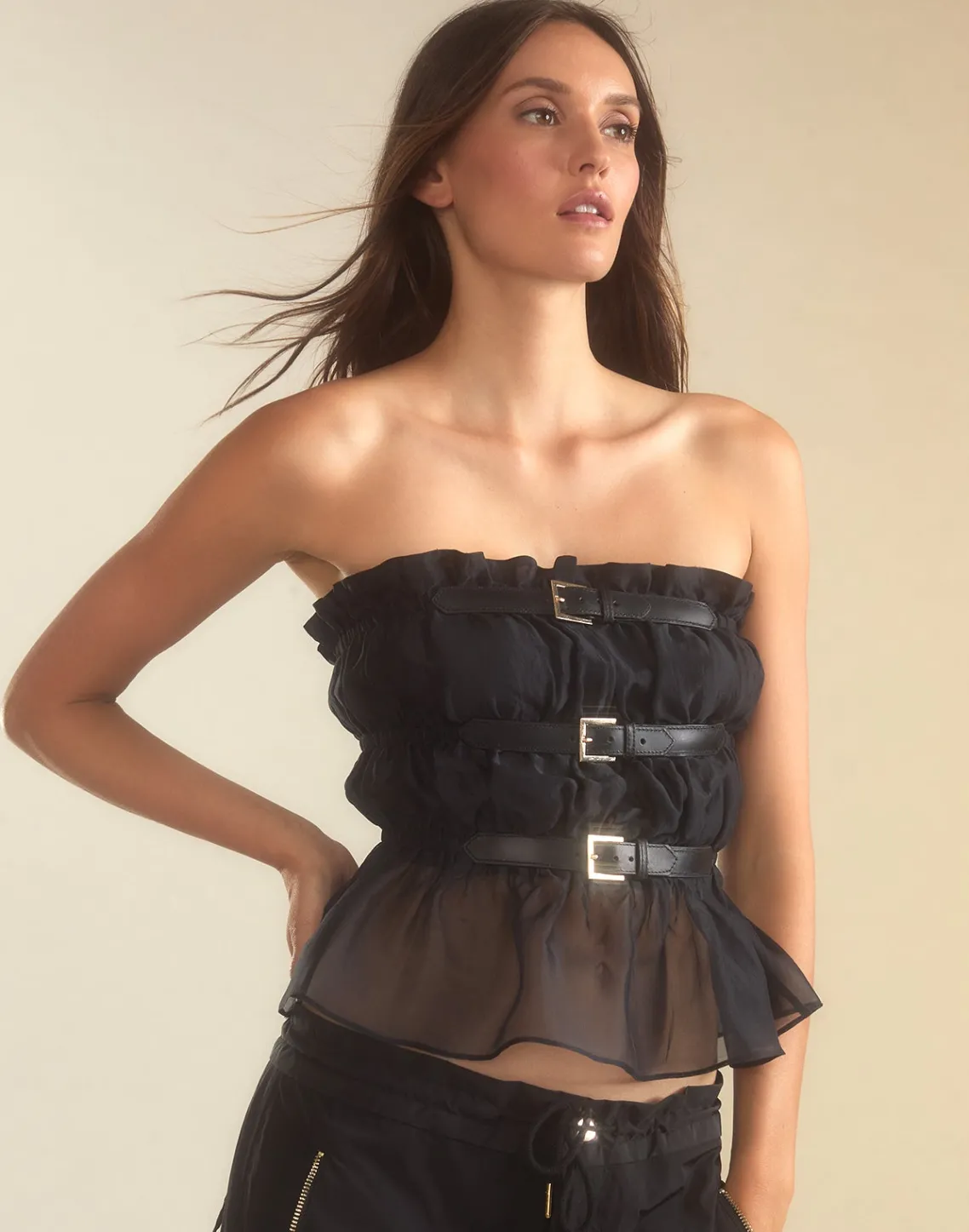 Cynthia Rowley Buckle Up Silk Organza Top BLACK Best