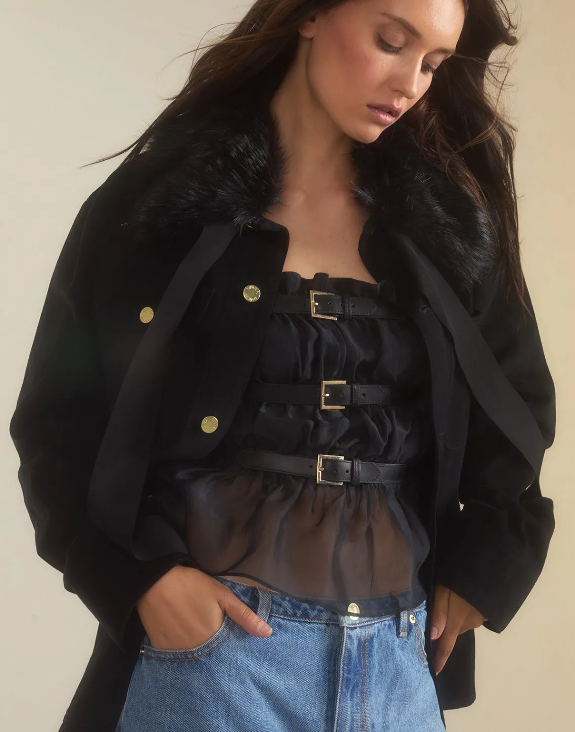 Cynthia Rowley Buckle Up Silk Organza Top BLACK Best