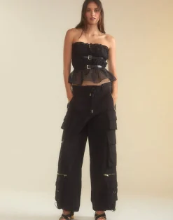 Cynthia Rowley Buckle Up Silk Organza Top BLACK Best