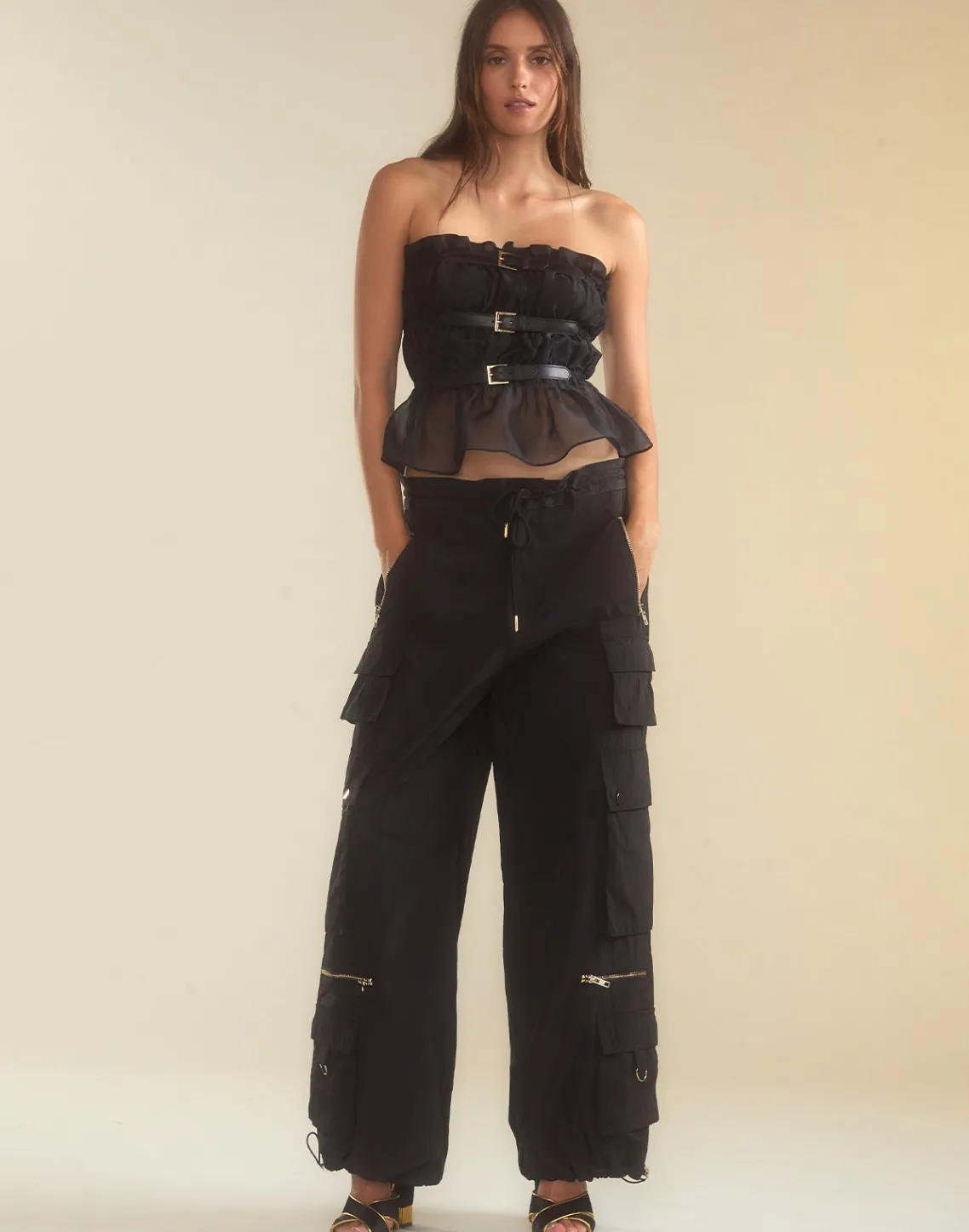 Cynthia Rowley Buckle Up Silk Organza Top BLACK Best