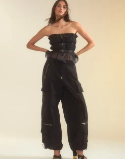 Cynthia Rowley Buckle Up Silk Organza Top BLACK Best