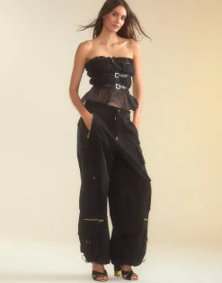 Cynthia Rowley Buckle Up Silk Organza Top BLACK Best