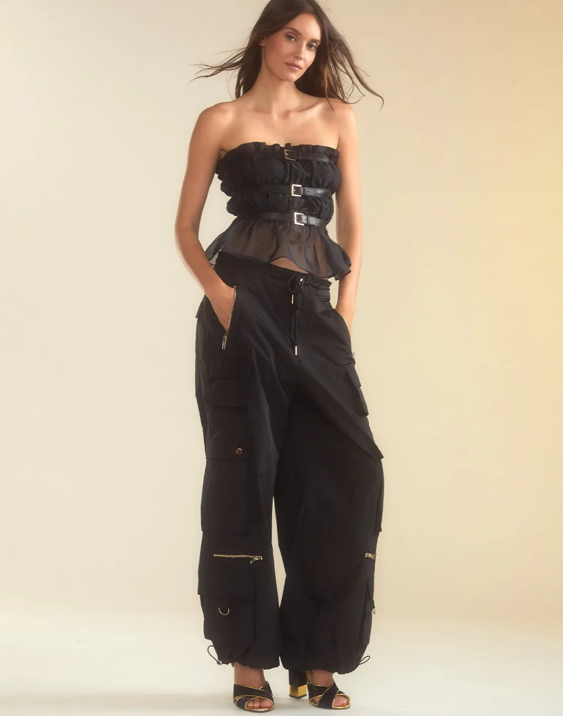 Cynthia Rowley Buckle Up Silk Organza Top BLACK Best