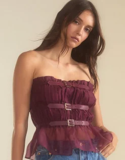 Cynthia Rowley Buckle Up Silk Organza Top BRGDY Hot