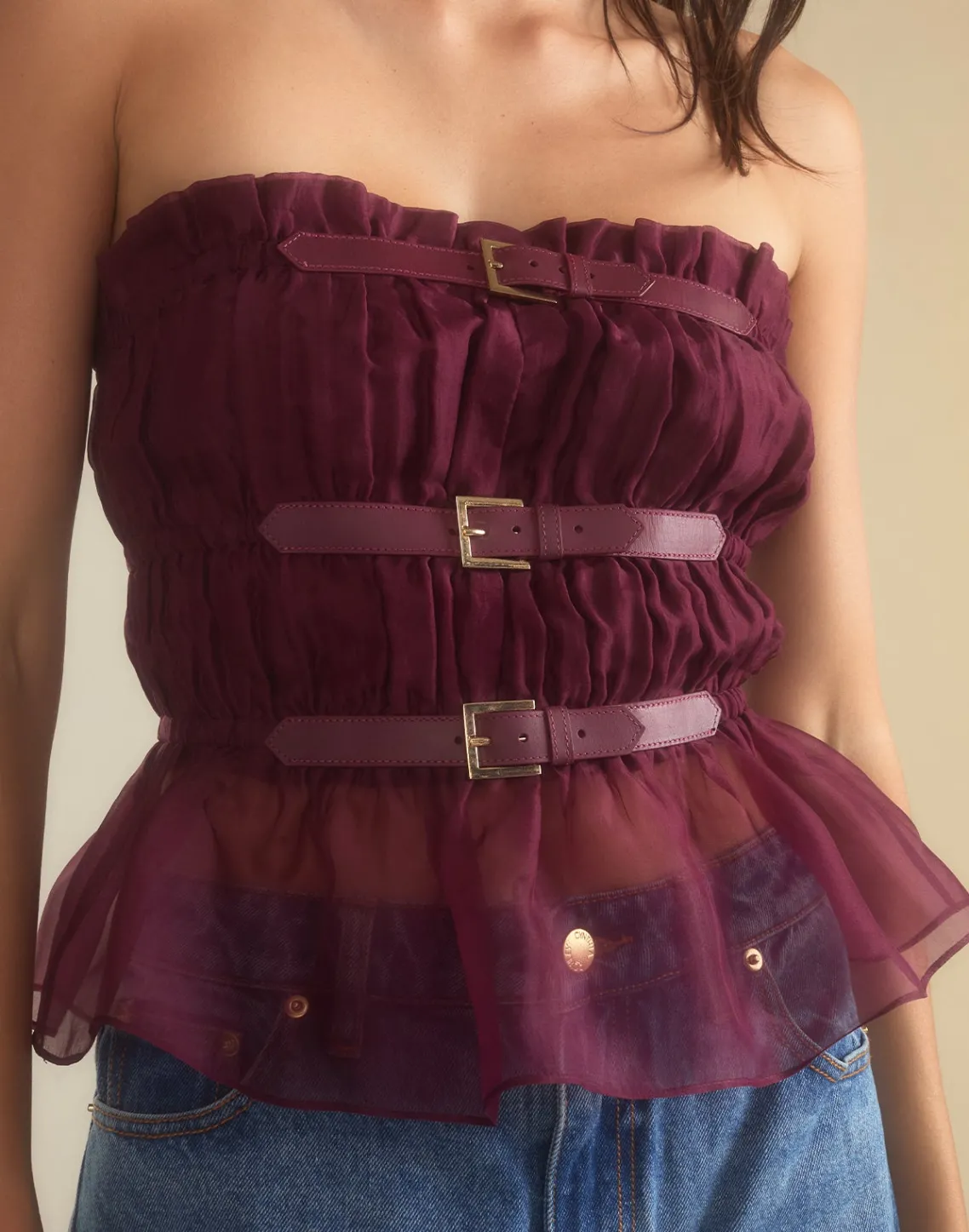 Cynthia Rowley Buckle Up Silk Organza Top BRGDY Hot