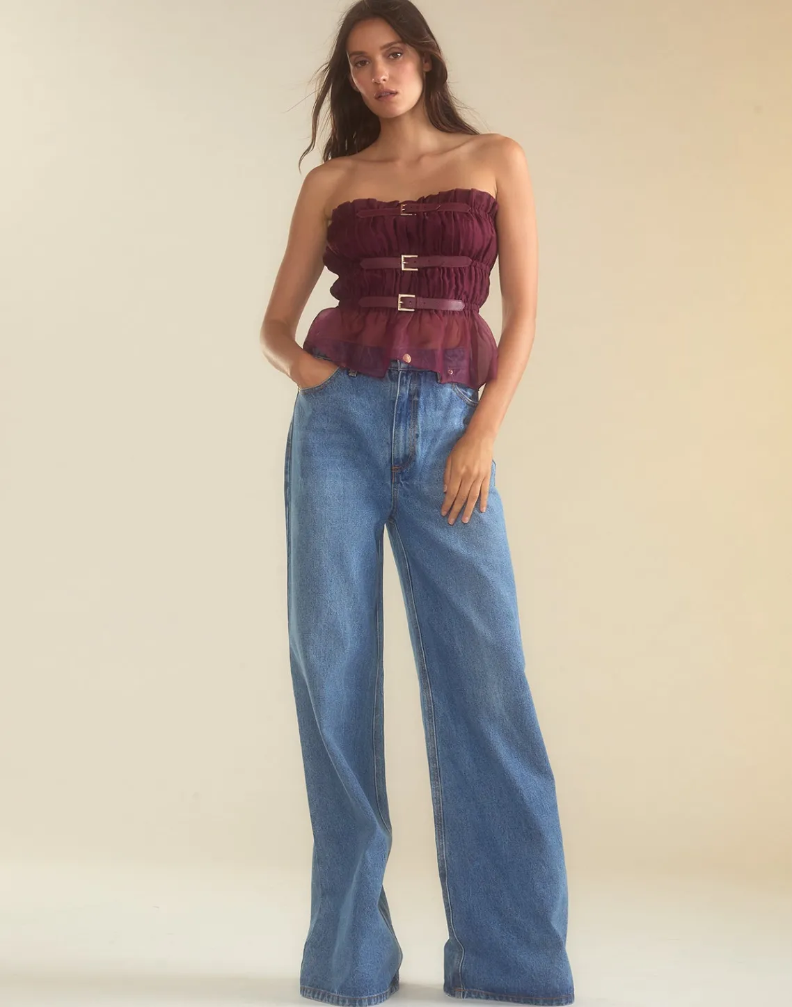 Cynthia Rowley Buckle Up Silk Organza Top BRGDY Hot