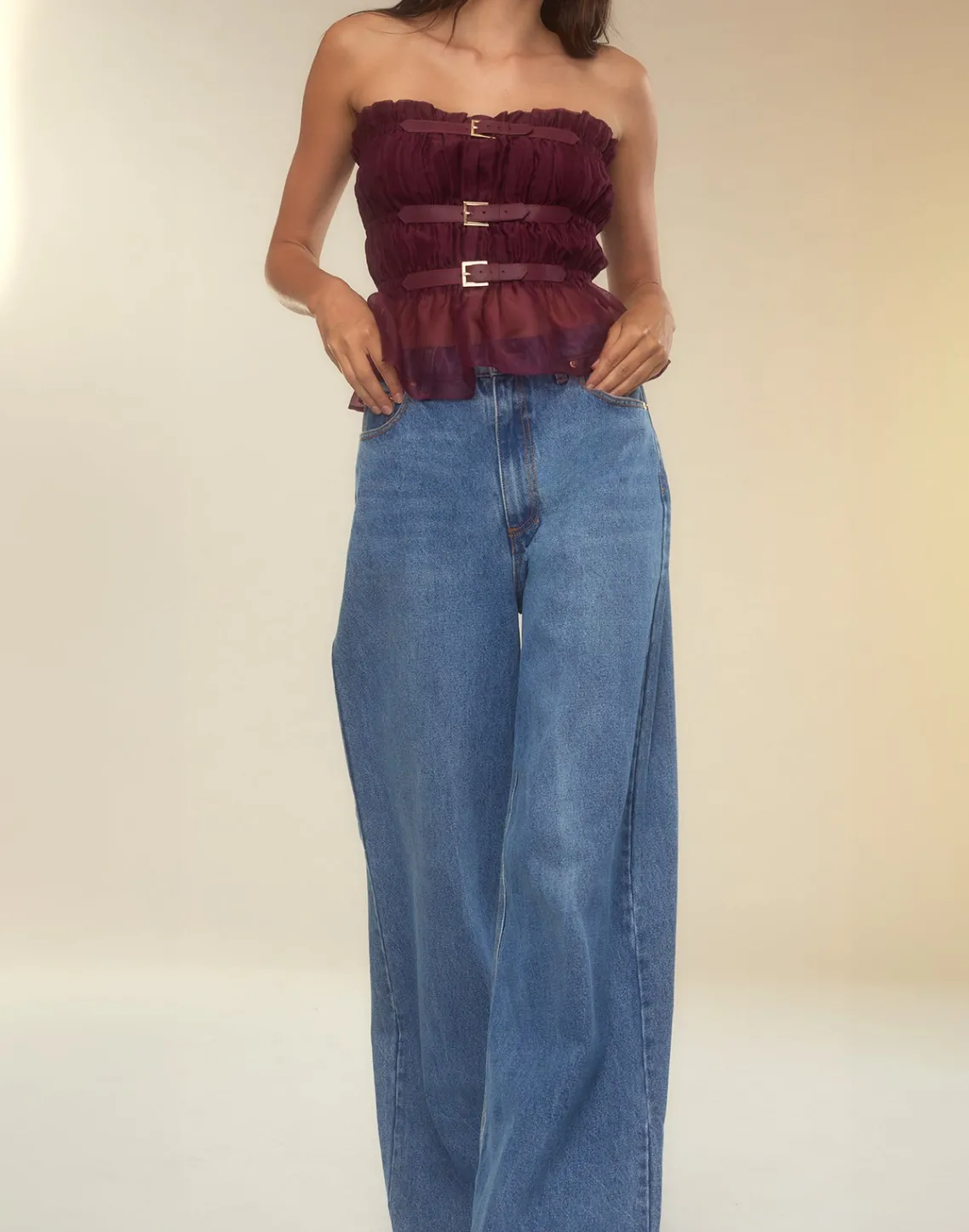 Cynthia Rowley Buckle Up Silk Organza Top BRGDY Hot