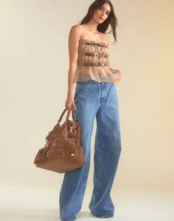 Cynthia Rowley Buckle Up Silk Organza Top CAMEL Sale