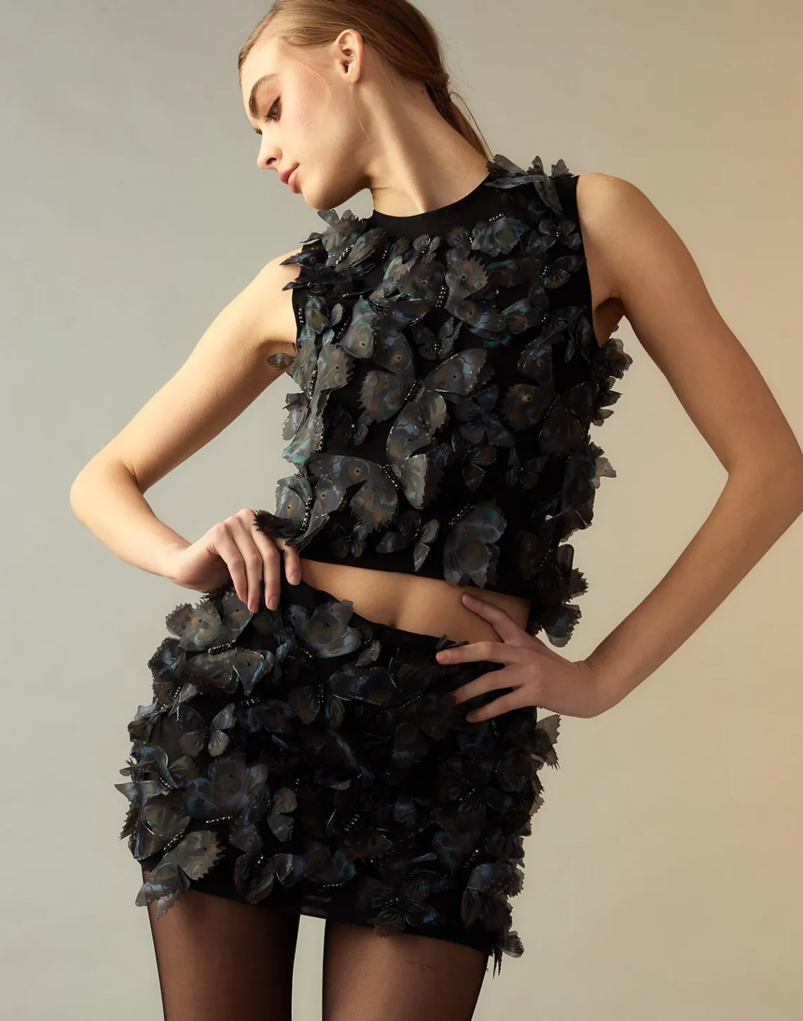 Cynthia Rowley Butterfly Appliqué Skirt BLKMUL Fashion