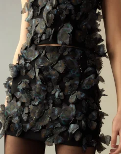 Cynthia Rowley Butterfly Appliqué Skirt BLKMUL Fashion