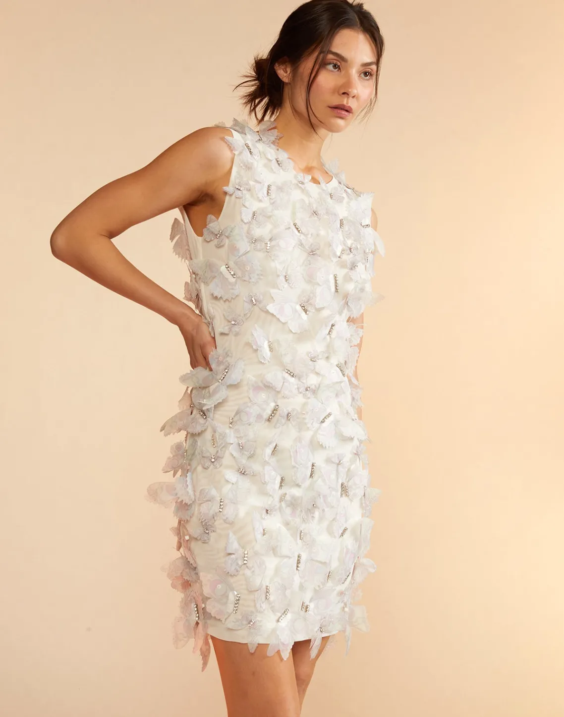 Cynthia Rowley Butterfly Embellished Dress IVORY Fashion