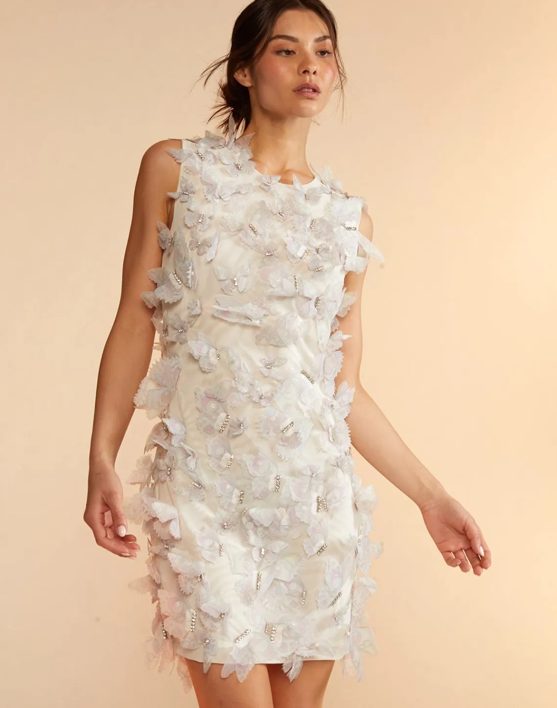 Cynthia Rowley Butterfly Embellished Dress IVORY Fashion