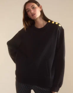 Cynthia Rowley Button Up Sweatshirt BLACK Clearance