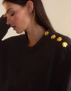 Cynthia Rowley Button Up Sweatshirt BLACK Clearance