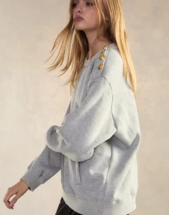 Cynthia Rowley Button Up Sweatshirt HGREY Outlet