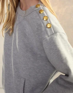 Cynthia Rowley Button Up Sweatshirt HGREY Outlet
