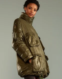 Cynthia Rowley Cargo Pocket Puffer Coat GREEN Fashion