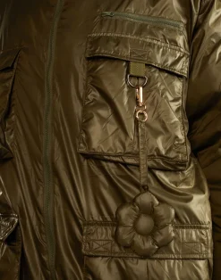 Cynthia Rowley Cargo Pocket Puffer Coat GREEN Fashion