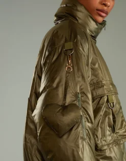 Cynthia Rowley Cargo Pocket Puffer Coat GREEN Fashion