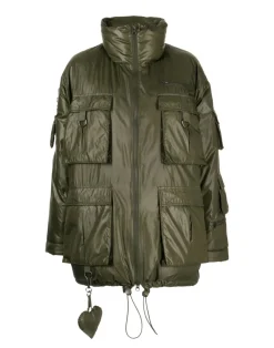 Cynthia Rowley Cargo Pocket Puffer Coat GREEN Fashion