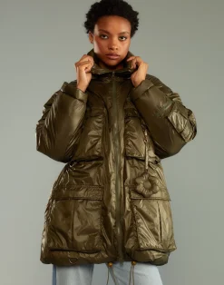 Cynthia Rowley Cargo Pocket Puffer Coat GREEN Fashion