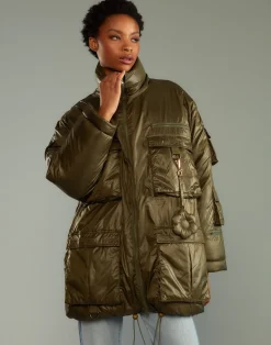 Cynthia Rowley Cargo Pocket Puffer Coat GREEN Fashion