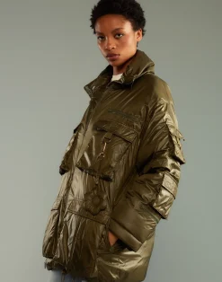 Cynthia Rowley Cargo Pocket Puffer Coat GREEN Fashion