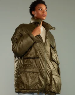 Cynthia Rowley Cargo Pocket Puffer Coat GREEN Fashion