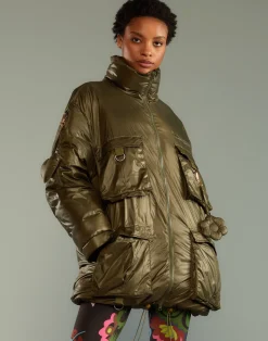 Cynthia Rowley Cargo Pocket Puffer Coat GREEN Fashion