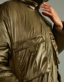 Cynthia Rowley Cargo Pocket Puffer Coat GREEN Fashion