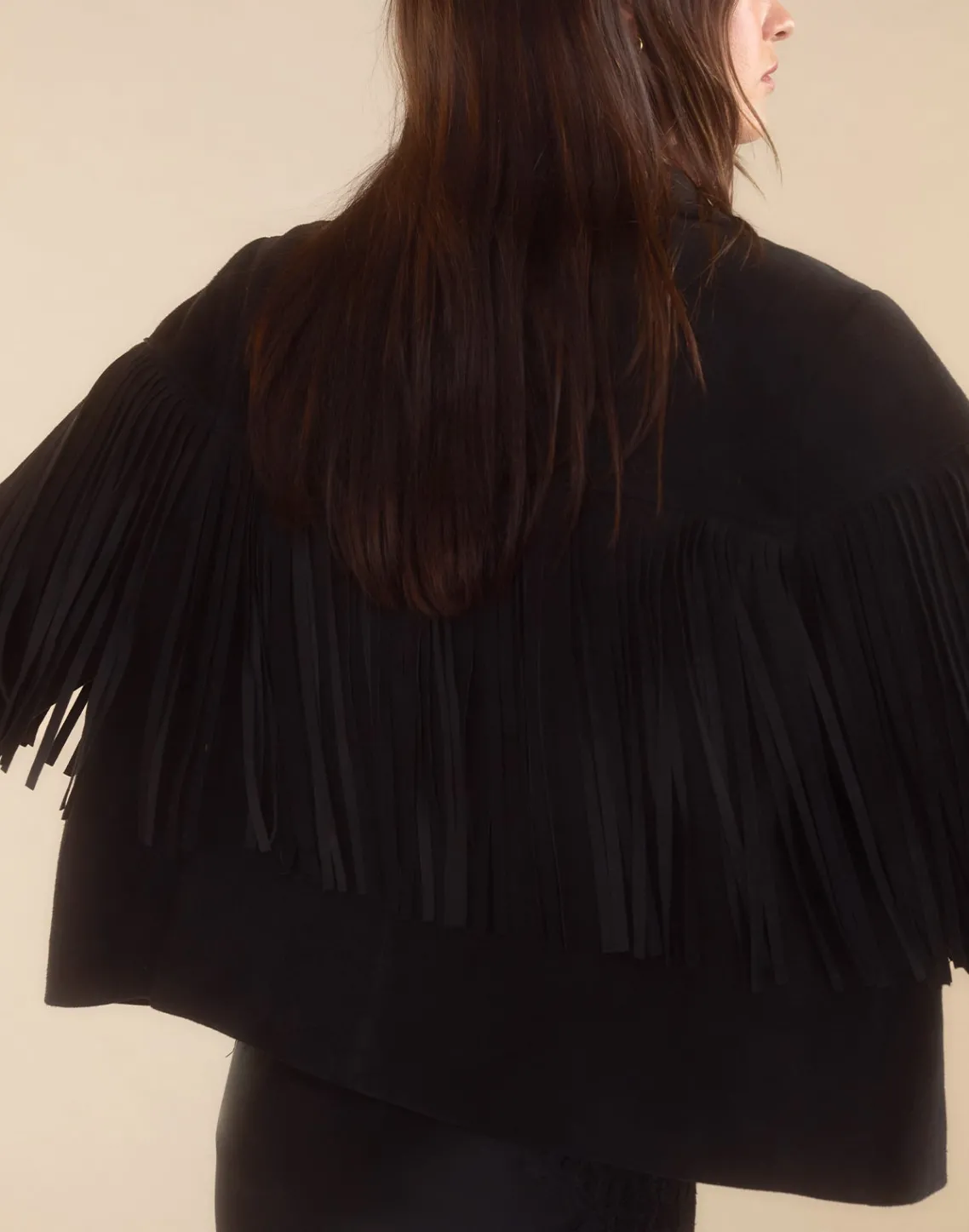 Cynthia Rowley Carrie Cropped Fringe Suede Jacket BLACK Outlet